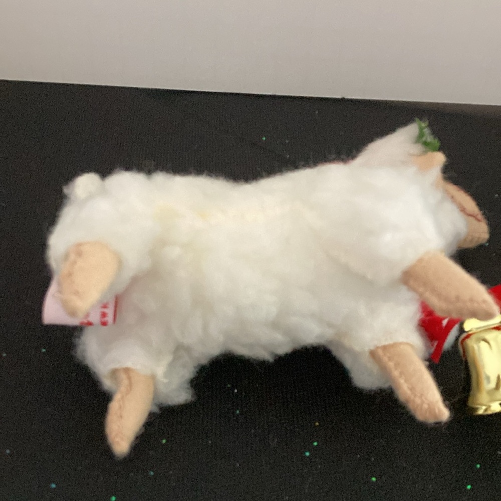 Annalee Doll Vintage 1994 5" White Christmas Lamb Santa Hat Red Ribbon Gold Bell - Picture 3 of 6